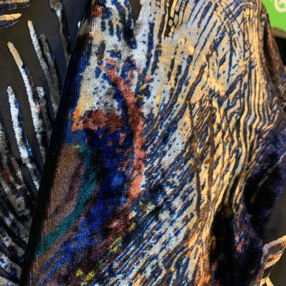 Inc International velvet burn out feather prints 3/4 sleeve kimono duster goth - Picture 3 of 10